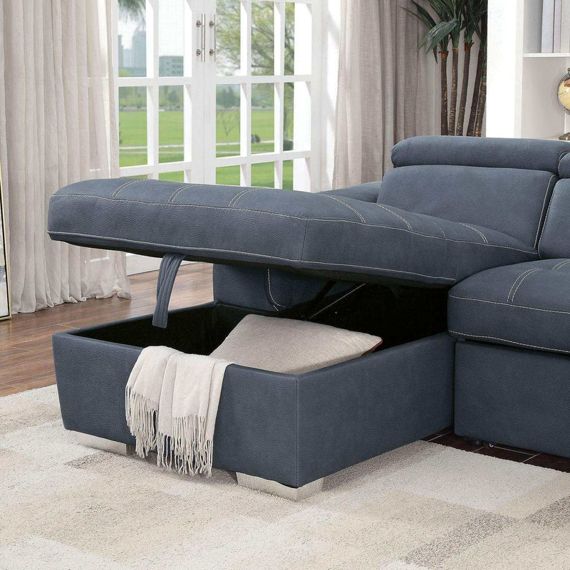 Patty Blue Gray Sleeper Sectional Sofa w/ Storage - Ornate Home