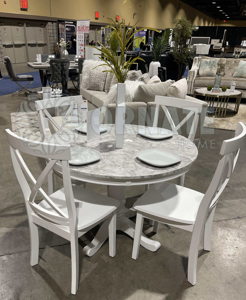 Penelope White & Faux Marble Dining Table - Ornate Home