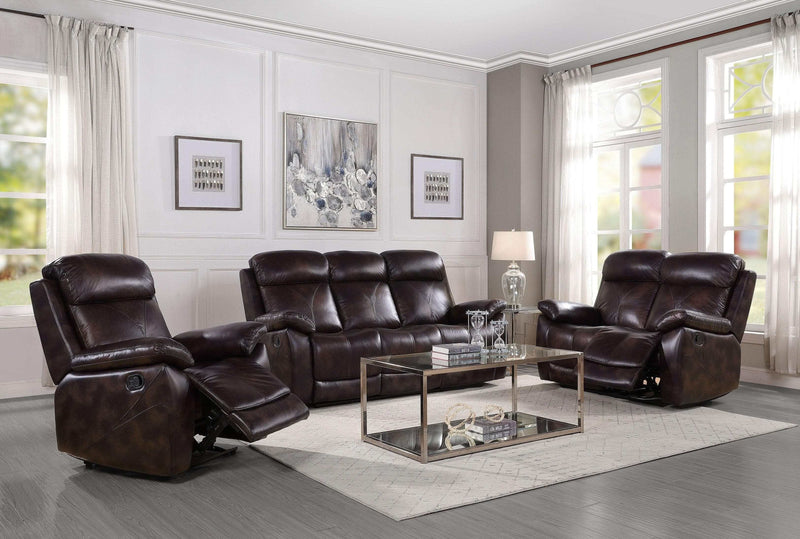 Perfiel - Dark Brown - Top Grain Leather Manual Reclining Sofa - Ornate Home