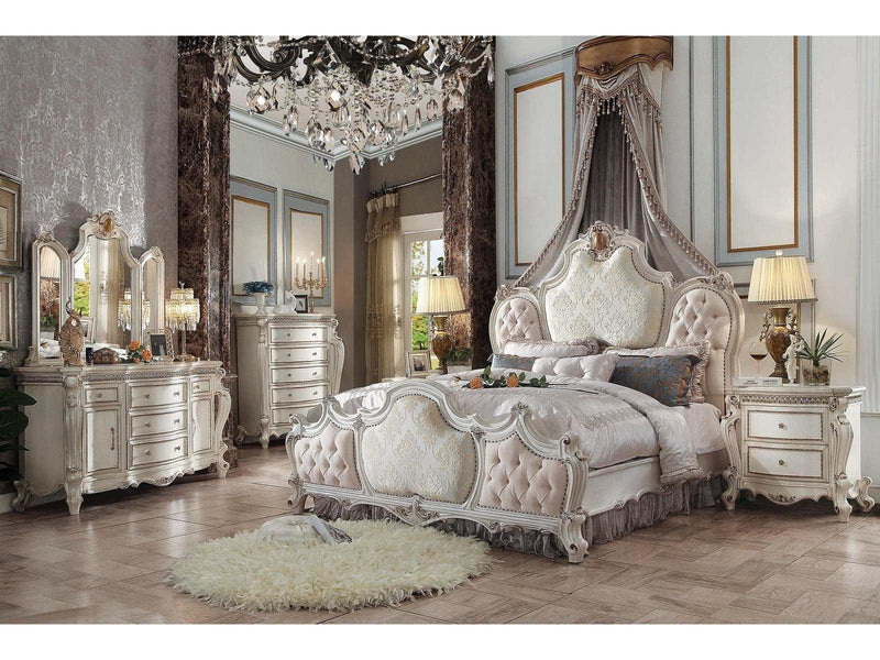Picardy Fabric & Antique Pearl Eastern King Bed - Ornate Home