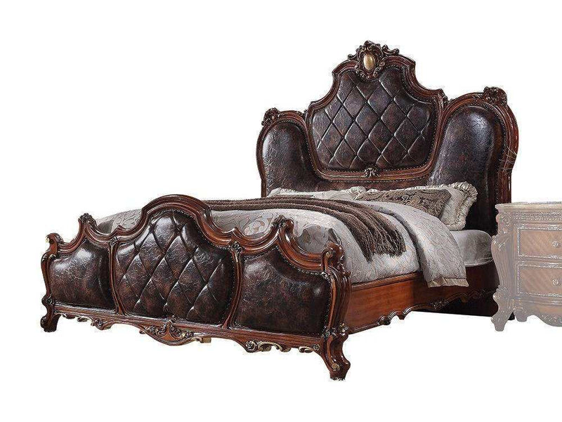 Picardy PU & Cherry Oak Queen Bed - Ornate Home