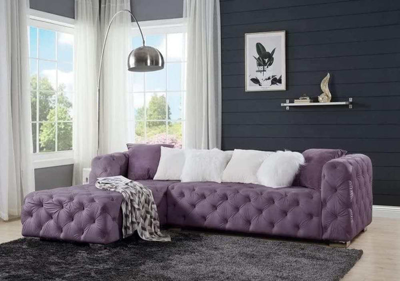 Qokmis Velvet L Shape 2pc Sectional Sofa w/ Chaise - Ornate Home