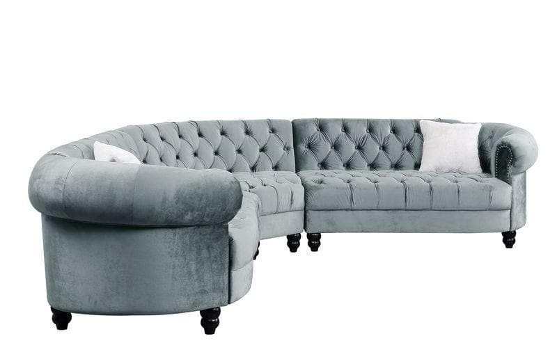 Qulan - Light Blue - Velvet Sectional Sofa - Ornate Home