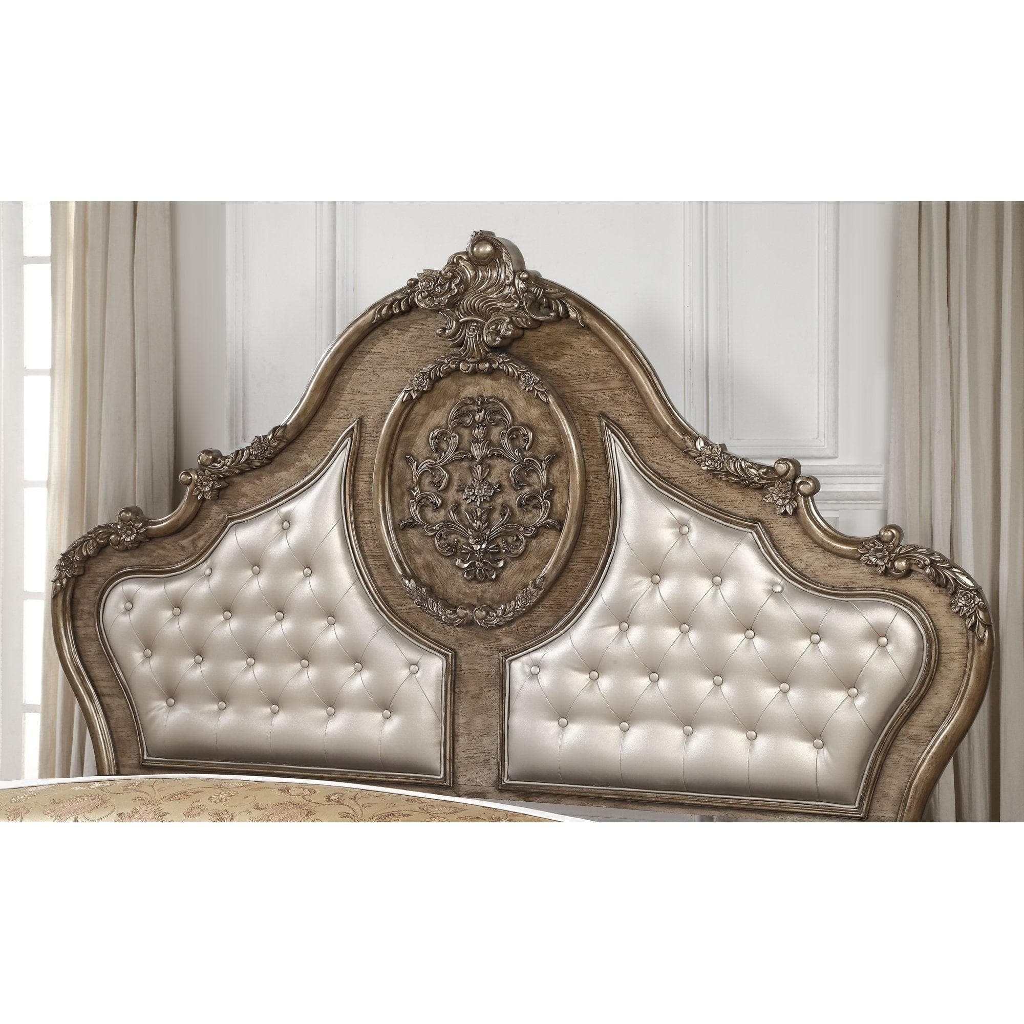 Ragenardus Luxury Beige Linen & Vintage Oak Bed Frame - Ornate Home