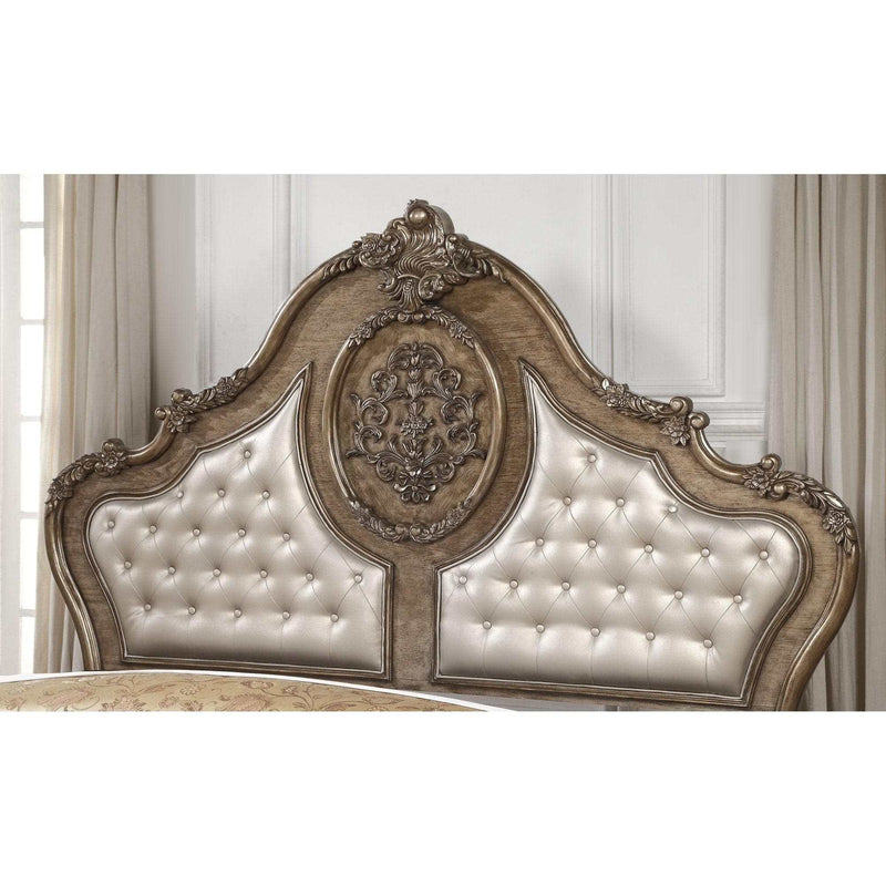 Ragenardus - Luxury Beige Linen & Vintage Oak - Bed Frame - Ornate Home