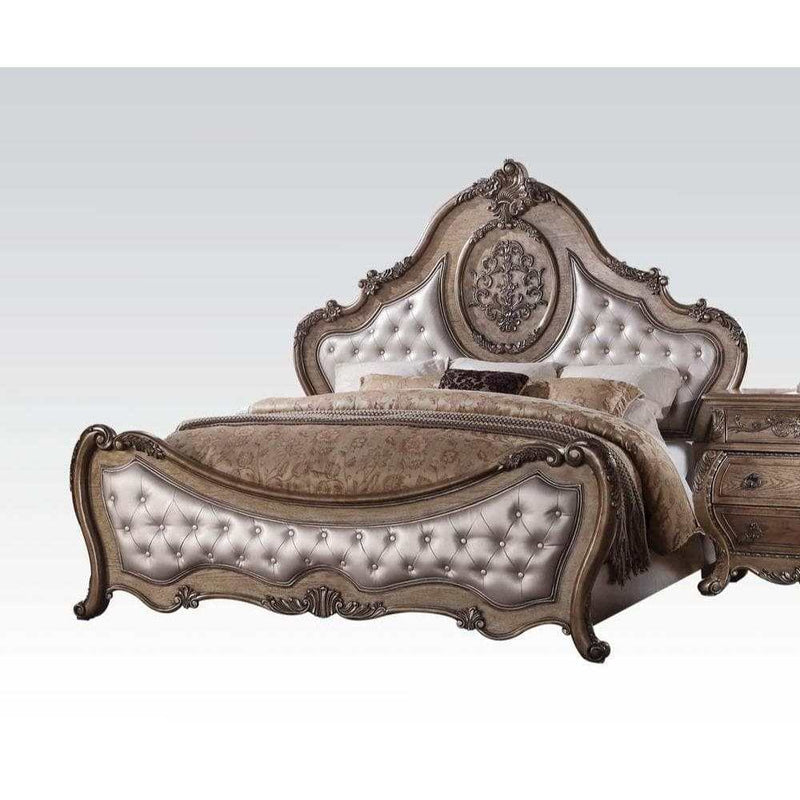 Ragenardus Luxury Beige Linen & Vintage Oak Bed Frame - Ornate Home