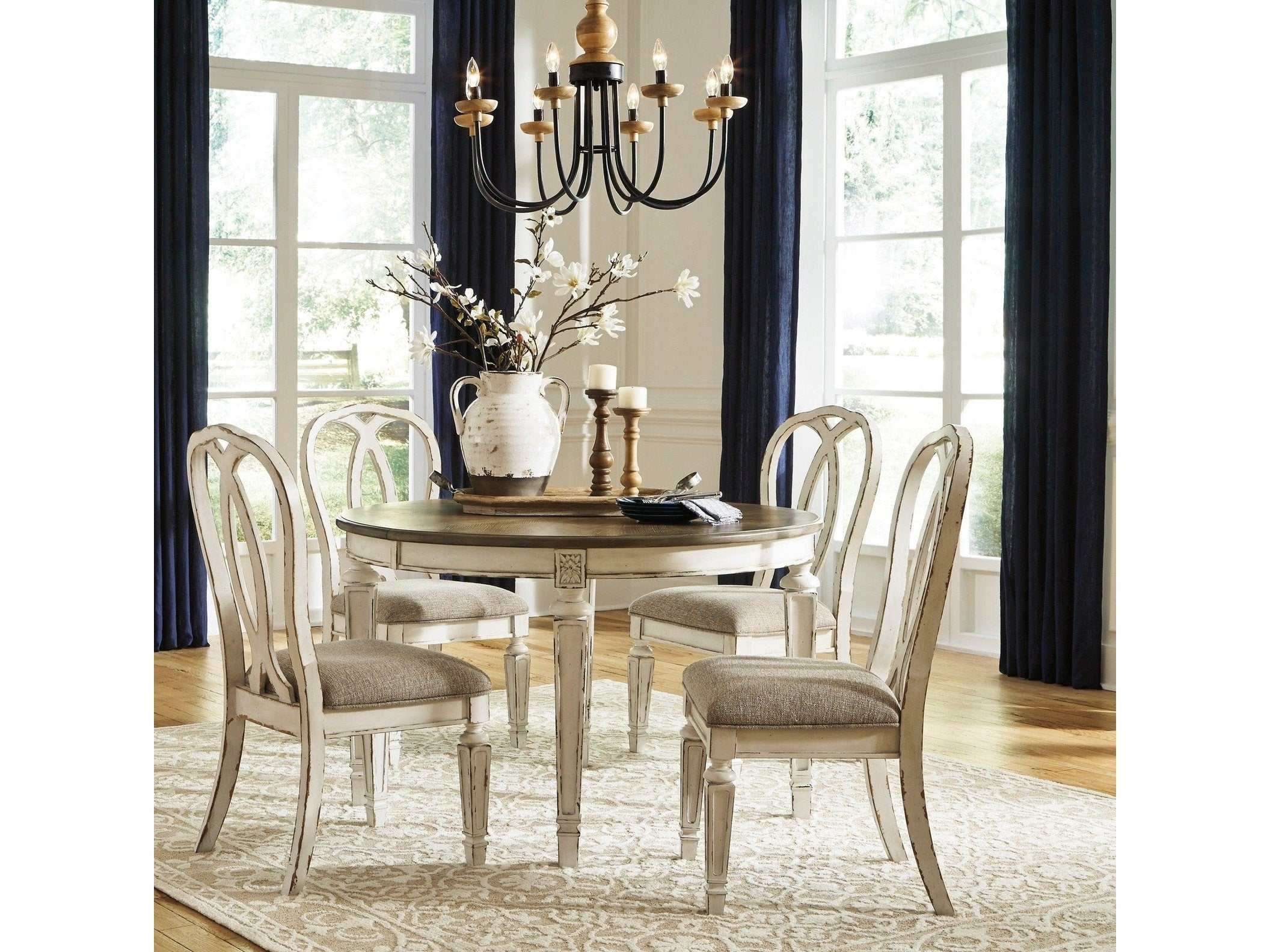 Realyn Chipped White Oval Dining Room Set / 5pc - Ornate Home