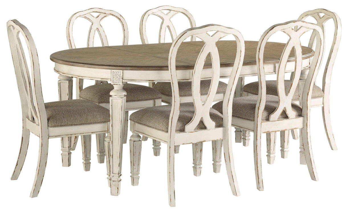 Realyn Chipped White Oval Dining Room Set / 7pc - Ornate Home