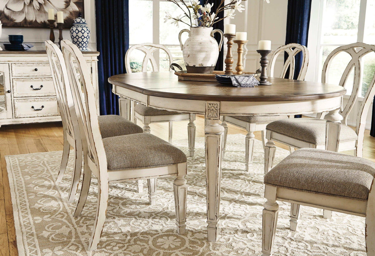 Realyn Chipped White Oval Dining Room Set / 7pc - Ornate Home