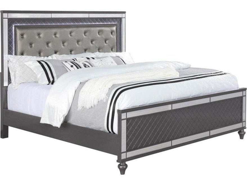 Refino Gray Queen Panel Bed w/ LED HB - Ornate Home