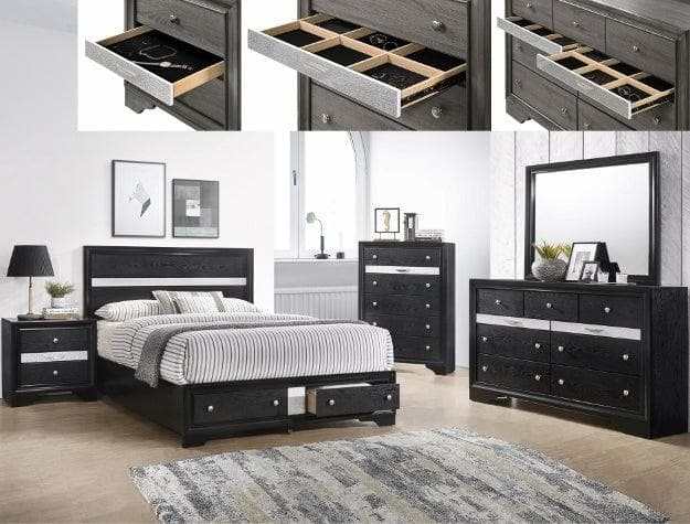 Regata Black Storage Platform Bedroom Sets - Ornate Home