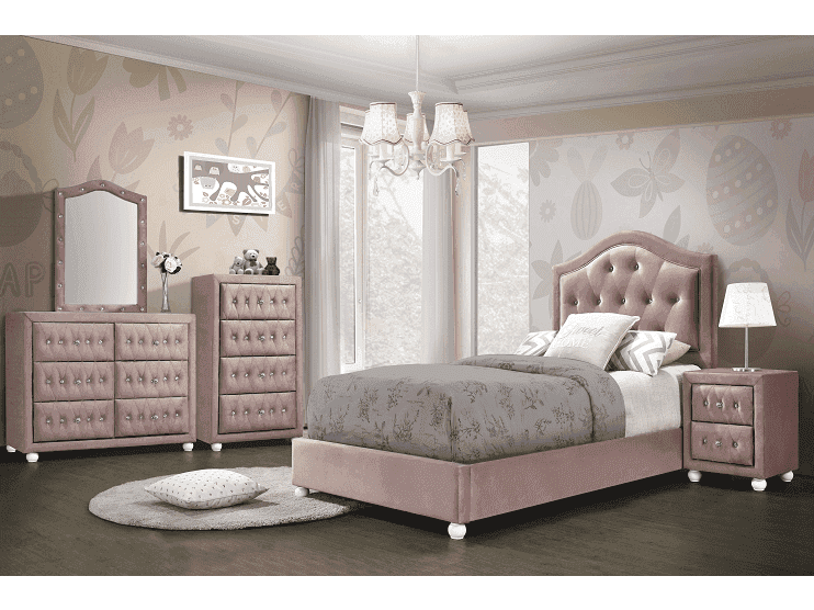 Reggie Pink Fabric Twin Bed - Ornate Home