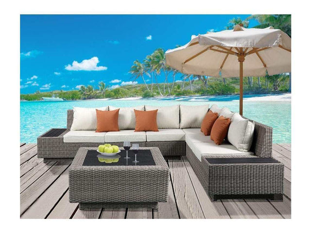 Salena Beige & Gray Patio Sectional w/ Cocktail Table / 5pc Set - Ornate Home