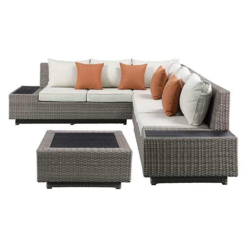 Salena Beige & Gray Patio Sectional w/ Cocktail Table 5pc Set - Ornate Home