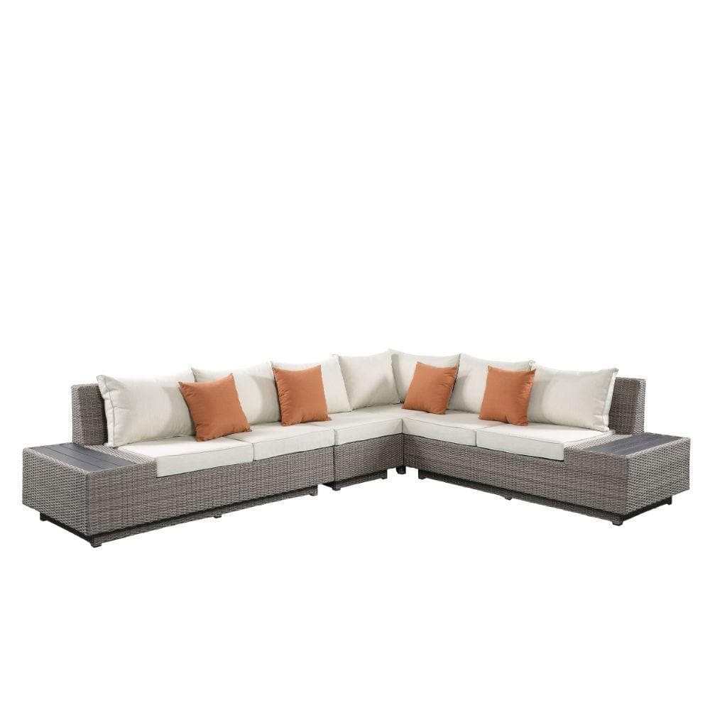 Salena Beige & Gray Patio Sectional w/ Cocktail Table / 5pc Set - Ornate Home