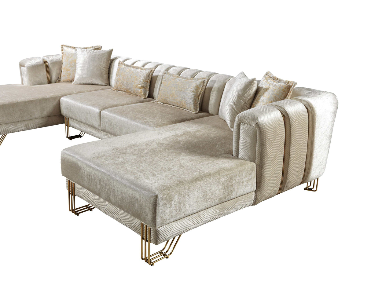 Santana Ivory Velvet Double Chaise Sectional - Ornate Home