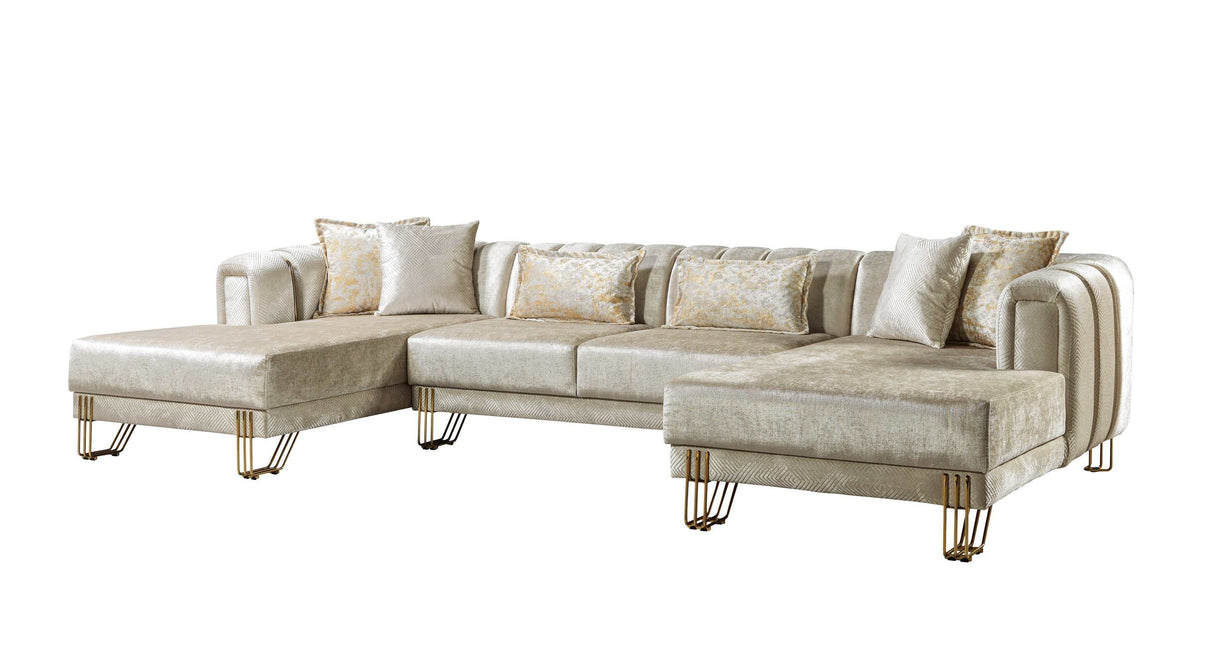 Santana Ivory Velvet Double Chaise Sectional - Ornate Home