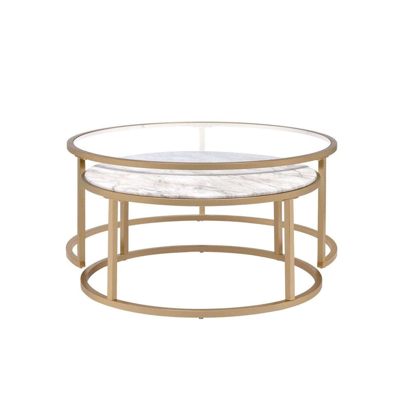 Shanish Nesting Table Set (2Pc) - Faux Marble/Glass & Gold - Ornate Home