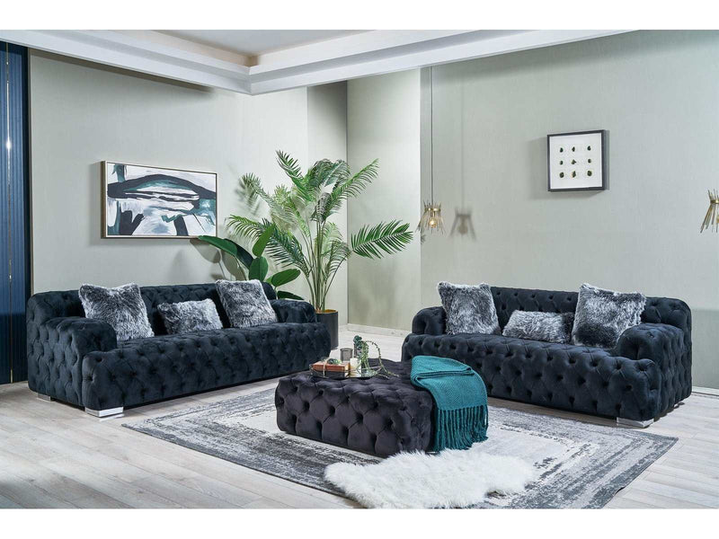 Shannon Black Velvet Living Room Set - Ornate Home