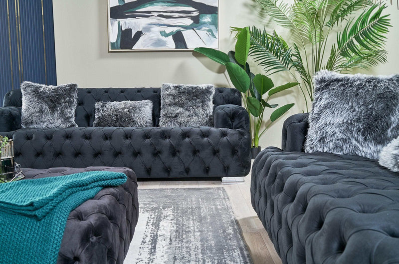 Shannon Black Velvet Living Room Set - Ornate Home