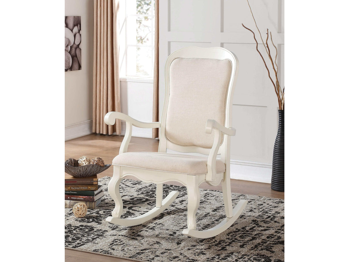 Sharan Fabric & Antique White Rocking Chair - Ornate Home