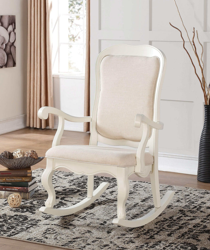 Sharan Fabric & Antique White Rocking Chair - Ornate Home