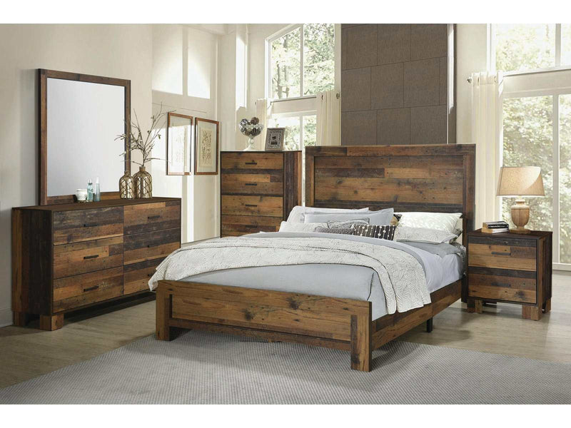 Sidney Rustic pine 4pc Eastern King Panel Bedroom Set - Ornate Home