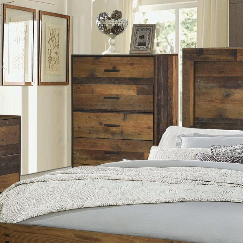 Sidney Rustic pine 5pc Eastern King Panel Bedroom Set - Ornate Home
