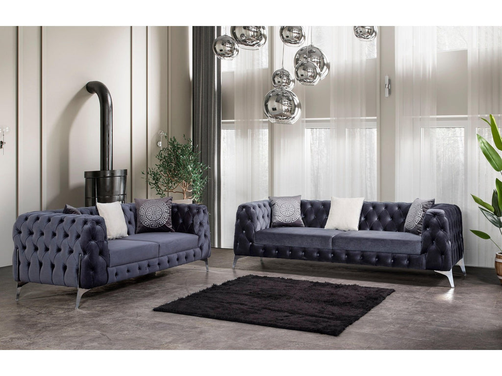 Oslo Dark Gray Velvet Living Room Set / 2Pc