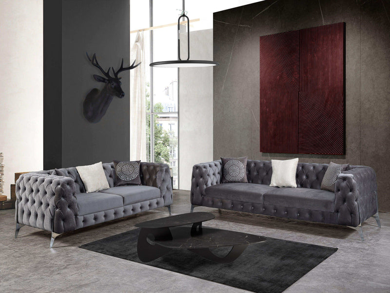 Oslo Light Gray Velvet Living Room Set / 2pc - Ornate Home