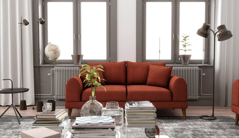 Pyramid Reddish Brown Sofa & Loveseat 2pc Set - Ornate Home