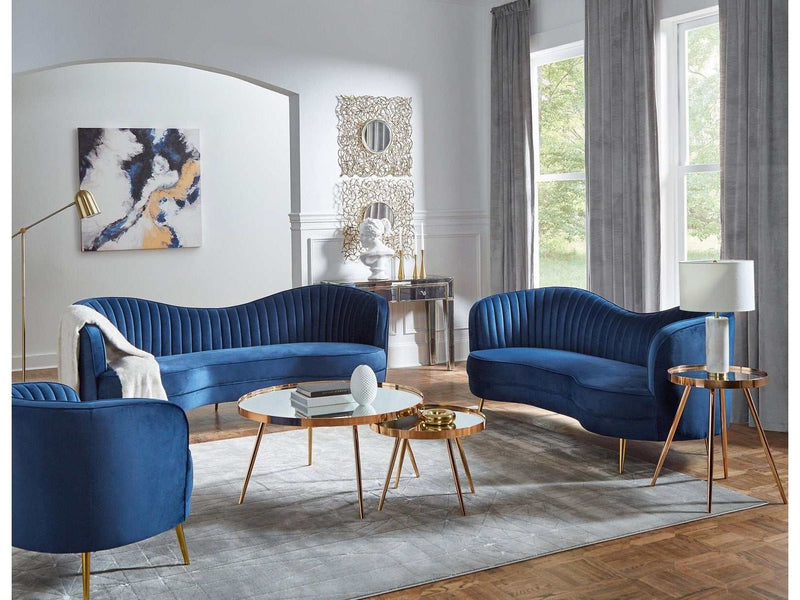 Sophia Blue & Gold 3pc Living Room Set - Ornate Home