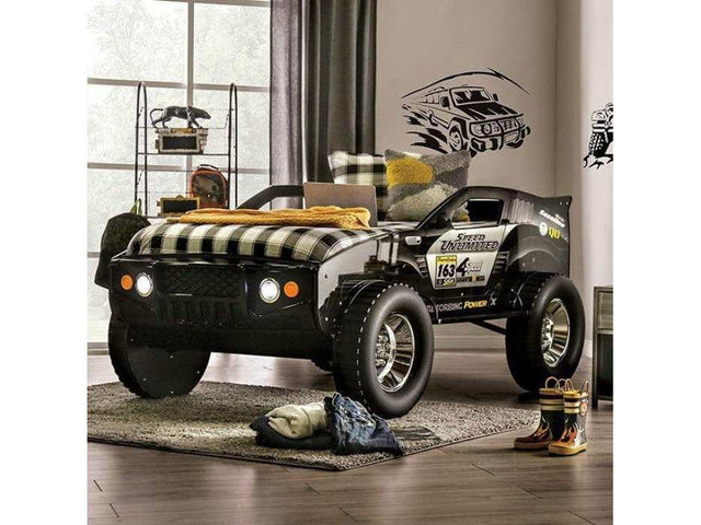 Speed Jump Black Off-Road Twin Car Bed w/ LED Headlights - Ornate Home