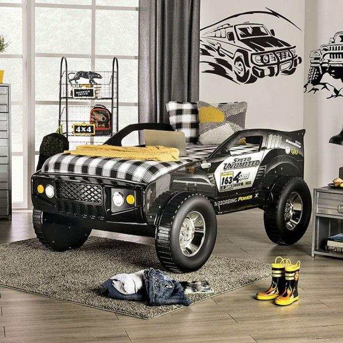 Speed Jump Black Off-Road Twin Car Bed w/ LED Headlights - Ornate Home