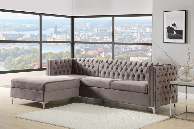 Sullivan Gray Velvet Sectional Sofa w/ Storage Chaise - Ornate Home