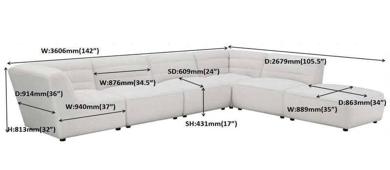 Sunny - Natural White - 6pc Modular Sectional - Ornate Home