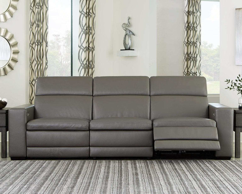 Texline Gray Leather Power Reclining Sectional Sofa - Ornate Home