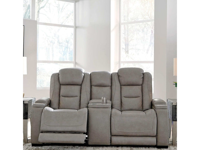 The Man-Den Gray Power Reclining Loveseat w/ Console - Ornate Home