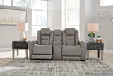 The Man-Den Gray Power Reclining Loveseat w/ Console - Ornate Home