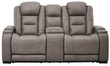 The Man-Den Gray Power Reclining Loveseat w/ Console - Ornate Home