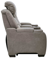 The Man-Den Gray Power Reclining Loveseat w/ Console - Ornate Home