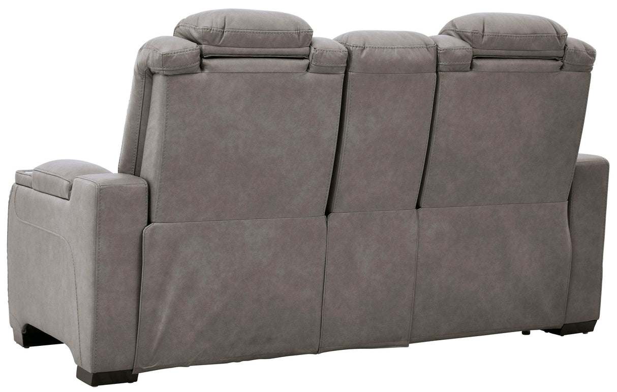 The Man-Den Gray Power Reclining Loveseat w/ Console - Ornate Home