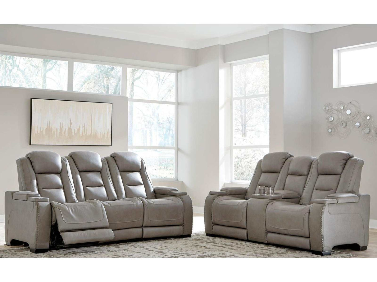 The Man-Den Gray Power Reclining Sofa & Loveseat - Ornate Home