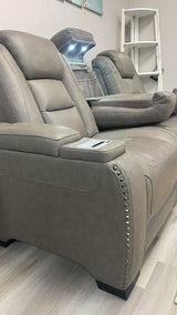 The Man-Den Gray Power Reclining Sofa & Loveseat - Ornate Home