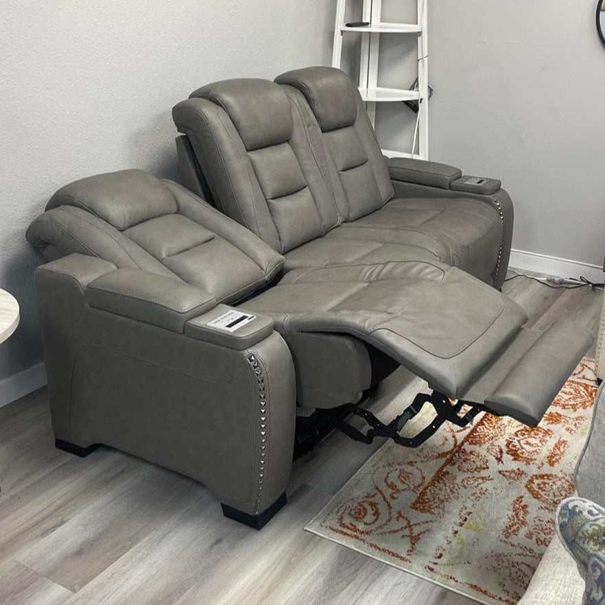 The Man-Den Gray Power Reclining Sofa & Loveseat - Ornate Home