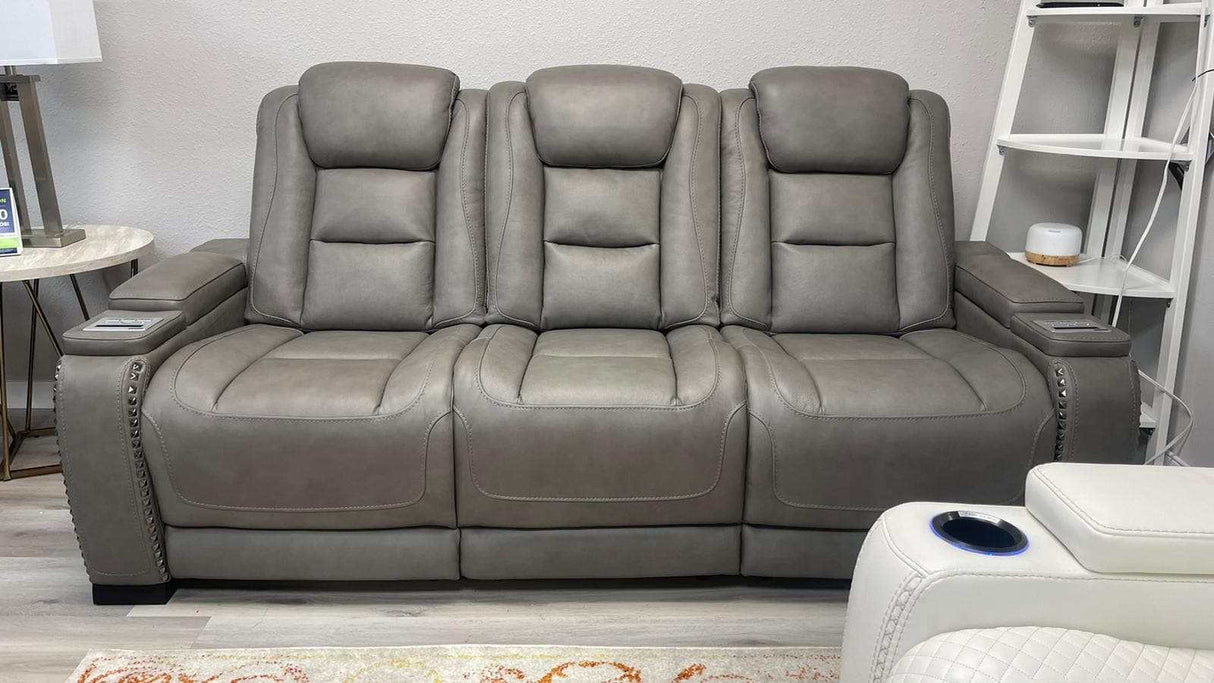 The Man-Den Gray Power Reclining Sofa & Loveseat - Ornate Home