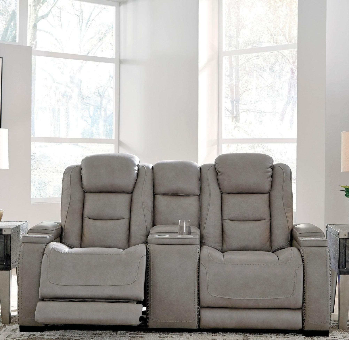 The Man-Den Gray Power Reclining Sofa & Loveseat - Ornate Home