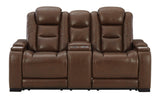 The Man-Den Mahogany Power Reclining Loveseat w/ Console - Ornate Home