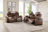 The Man-Den Mahogany Power Reclining Sofa & Loveseat - Ornate Home