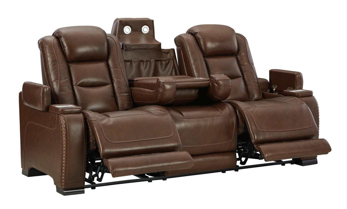 The Man-Den Mahogany Power Reclining Sofa - Ornate Home